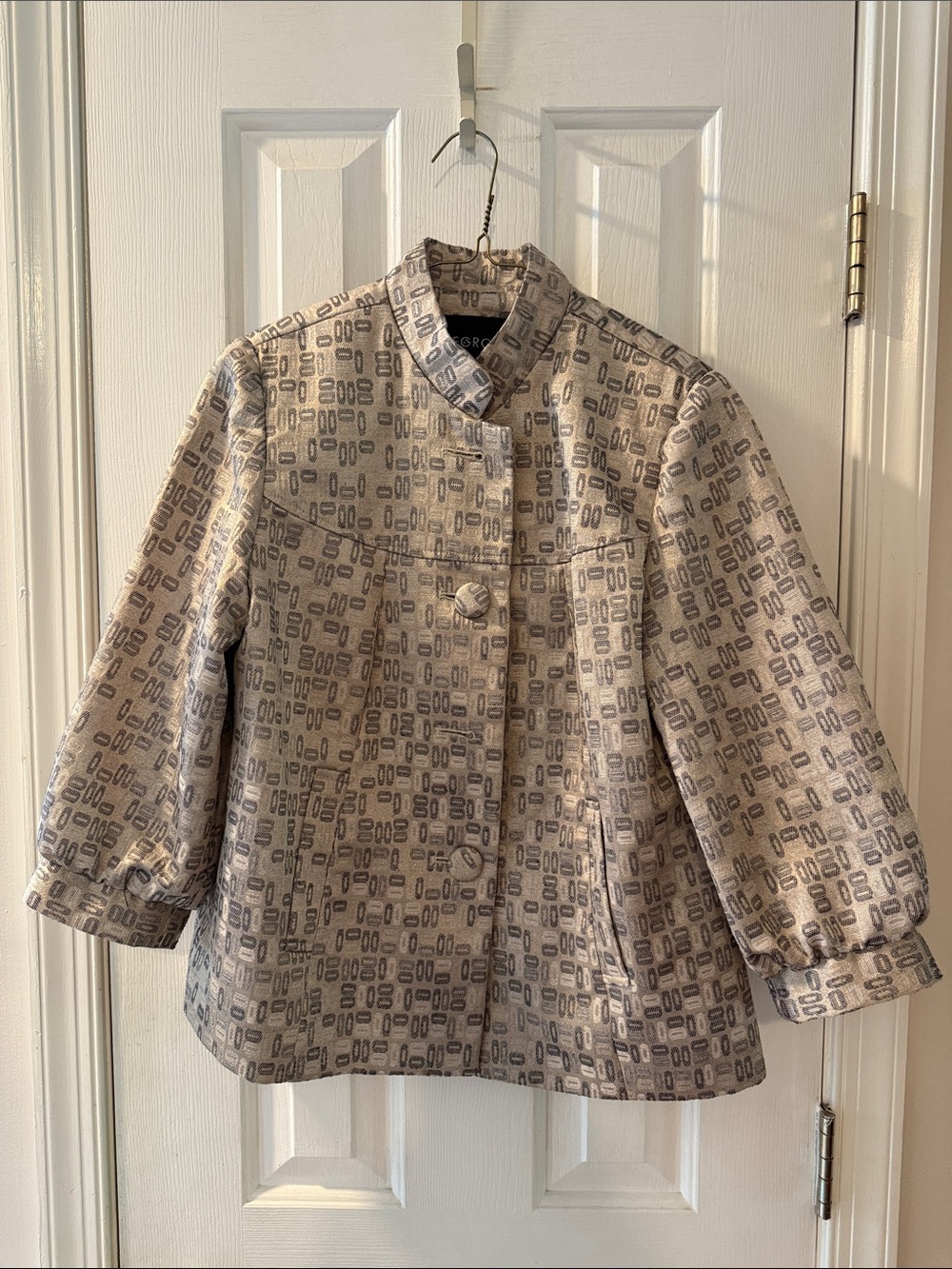 George Beige & Gray Patterned Stand-Collar Pea Coat